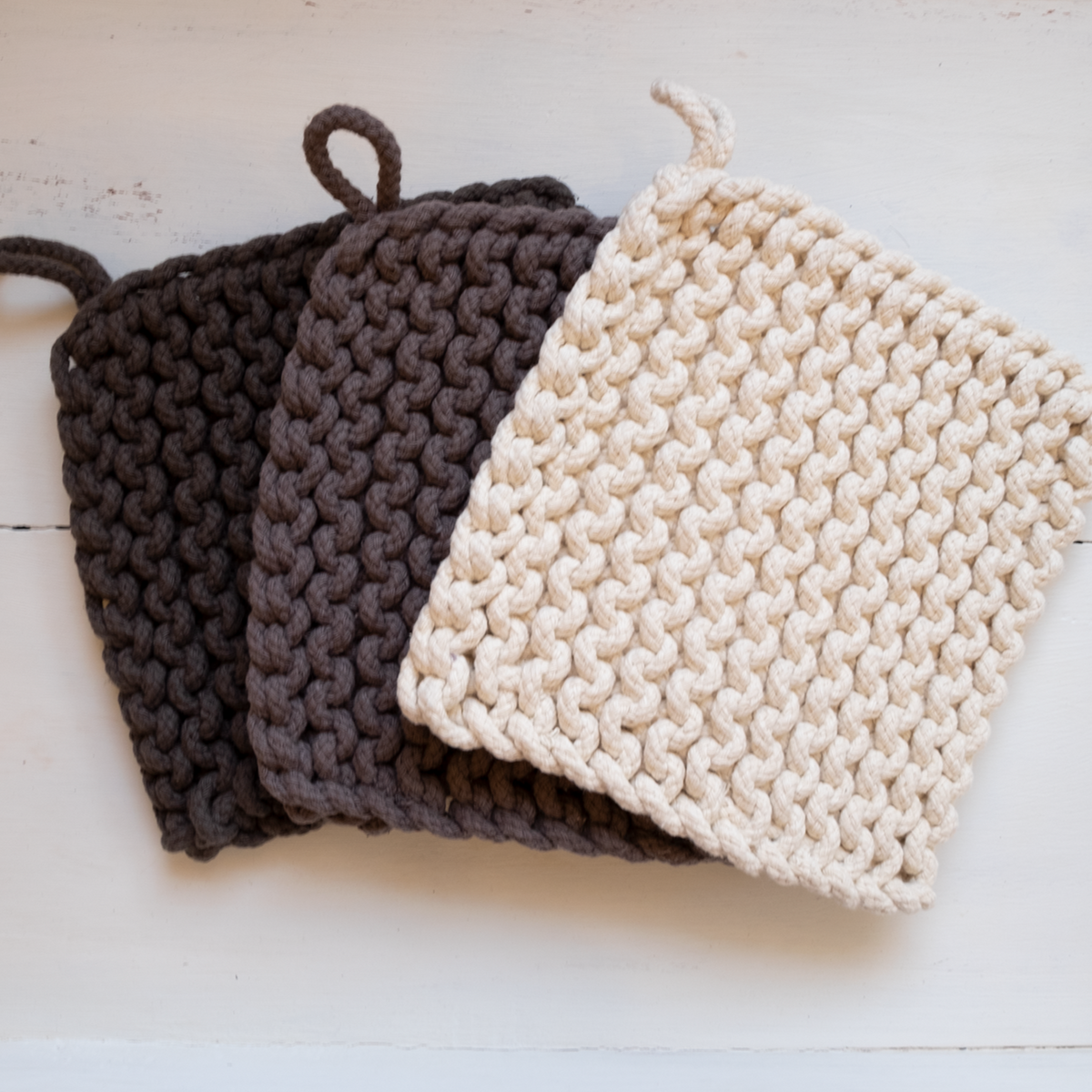 8 Square Cotton Crocheted Pot Holder Charcoal