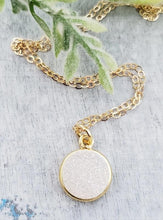 Load image into Gallery viewer, Gold Round Bezel Druzy Necklace - Rainbow White
