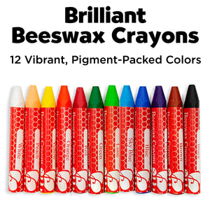 12 Brilliant Beeswax Crayons in Storage Case