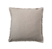 Load image into Gallery viewer, 20&quot; Square Stonewashed Linen Pillow w/ Fringe- Natural
