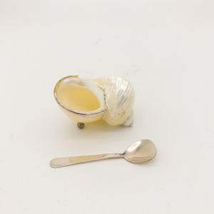 Shell Salt Pot with Sterling Silver Accents & Spoon