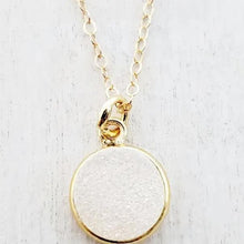 Load image into Gallery viewer, Gold Round Bezel Druzy Necklace - Rainbow White
