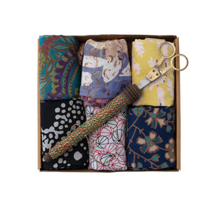 Vintage Silk Sari Gift Wraps w/ String & Scissors (Set of 6)