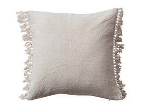 20" Square Cotton Pillow w/ Fringe - Natural