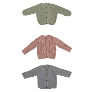 Cotton Knit Baby Sweater with Wood Buttons