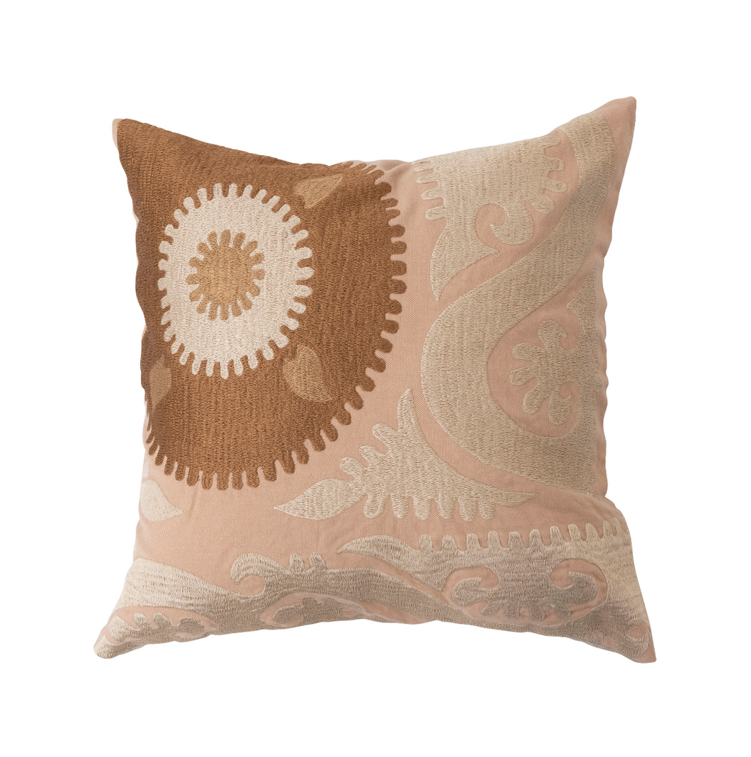 Cotton Embroidered Suzani Pillow with Chambray Back