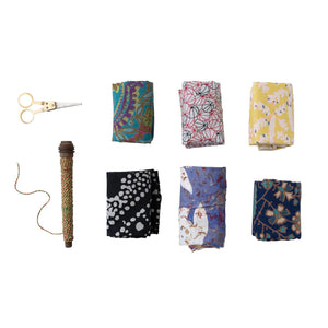 Vintage Silk Sari Gift Wraps w/ String & Scissors (Set of 6)