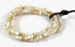 Four Strand Stretch Stack Bracelet - With Semi Precious Stones, Glass  & Freshwater Pearls