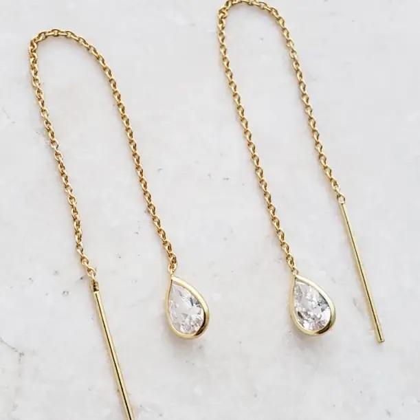 Gold Crystal Threader Earrings - Clear