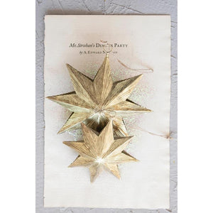 Embossed Metal Two-Sided Star Ornament - Brass Finish