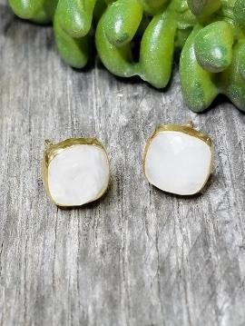 Vermeil Gold Cushion Rainbow Moonstone Studs Earrings