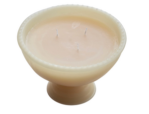 Unscented Hobnail Edged Footed Bowl Shaped Candle w/ 3 Wicks - Cream Color