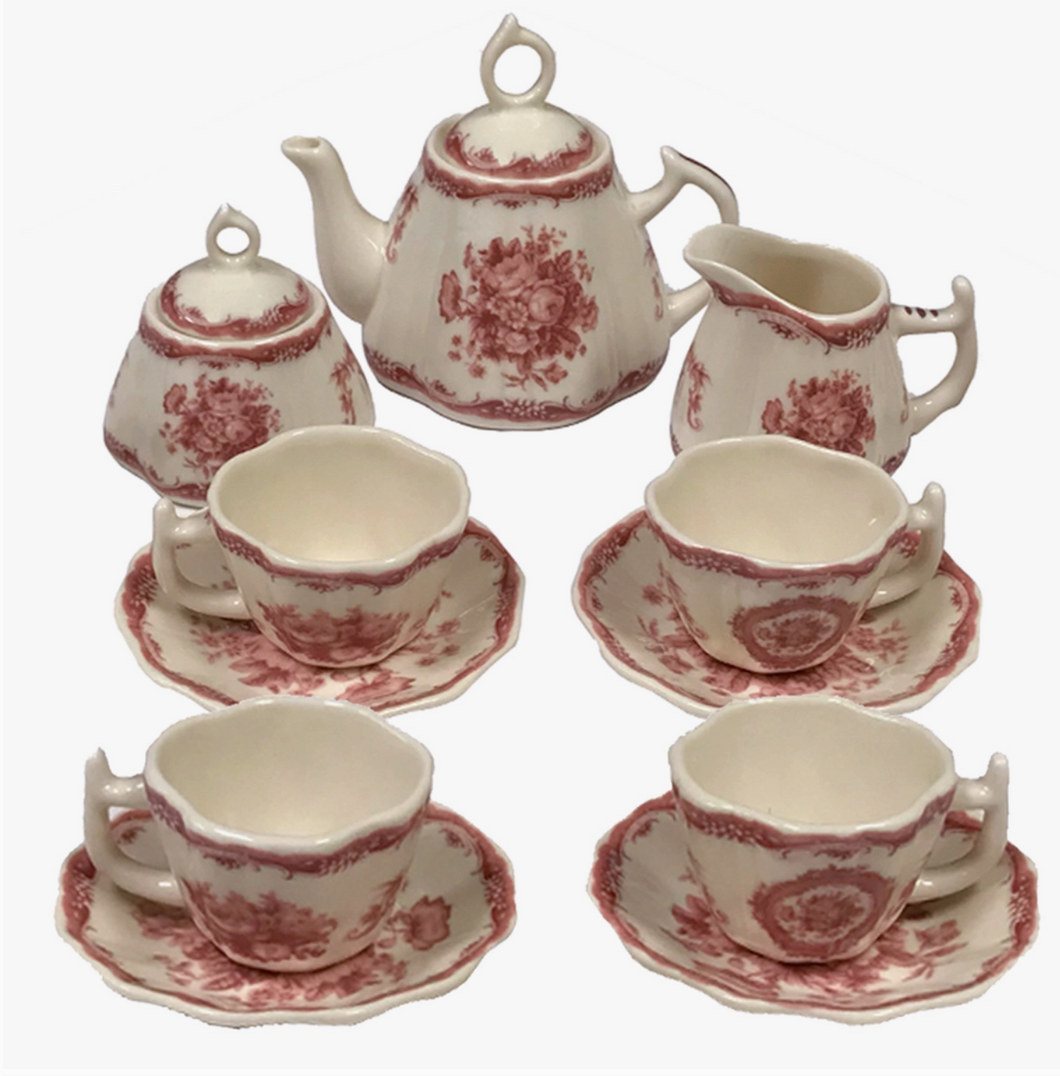 Mini 13 piece Classic Floral Rose Transferware Porcelain Tea Set