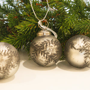 Etched Mercury Glass Ornament with Floral Pattern