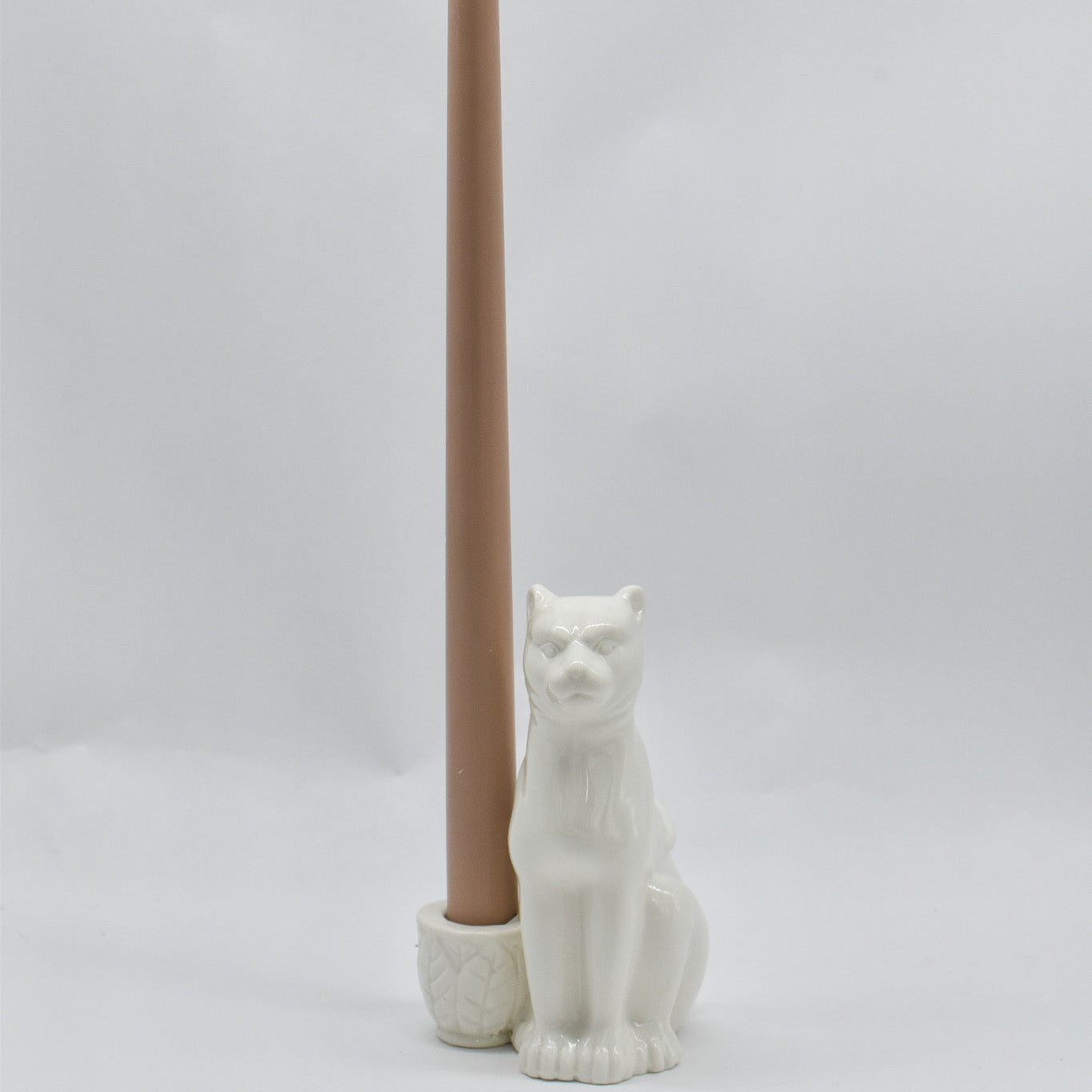 White Stoneware Cat Taper Holder