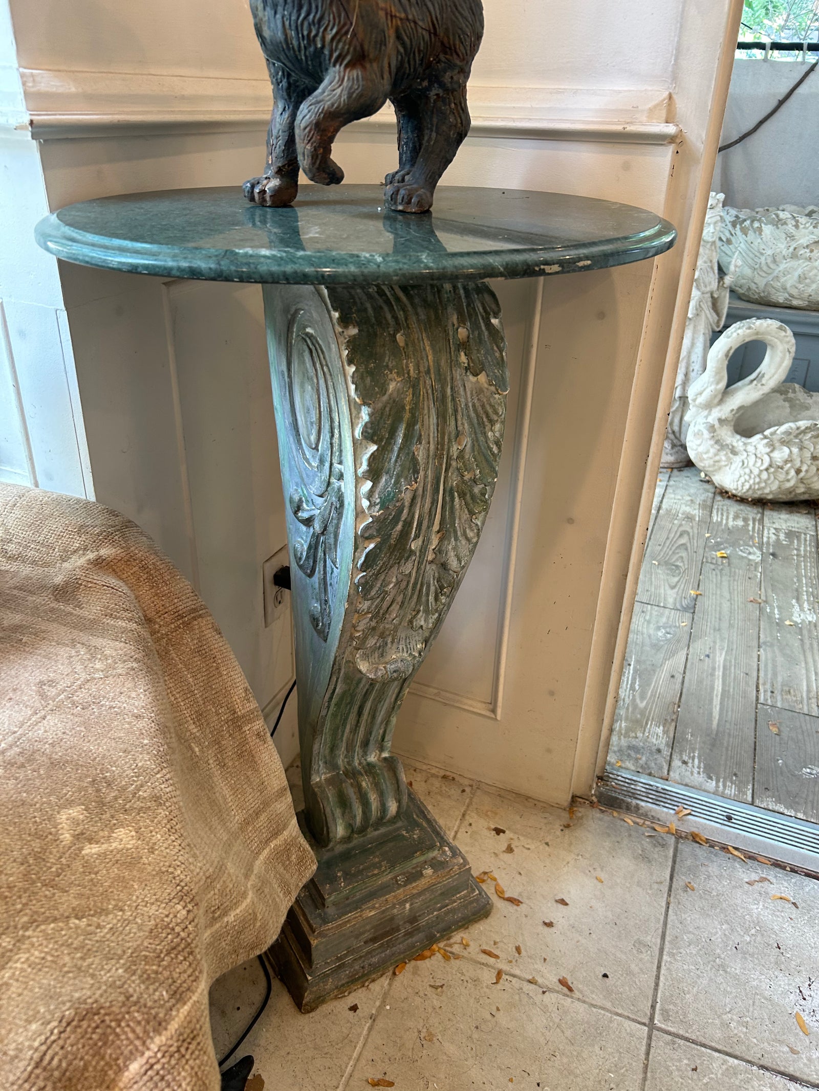 Wood Craved Pedestal with Marble