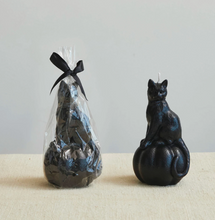 Load image into Gallery viewer, Black Cat on Pumpkin Shaped Candle - Unscented
