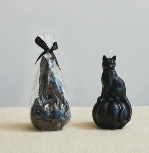 Black Cat on Pumpkin Shaped Candle - Unscented