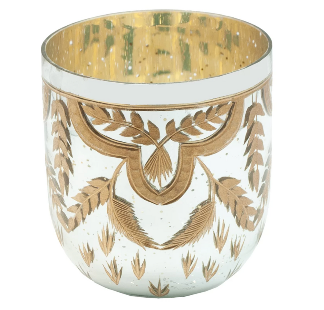 Gold Harvest Etched Mercury Glass Votive