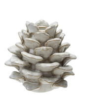 Load image into Gallery viewer, Stoneware Pinecone Taper Candle Holder - Cream

