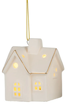 Load image into Gallery viewer, Ceramic House Ornaments with LED &amp; Gold Trim
