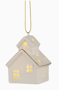 Ceramic House Ornaments with LED & Gold Trim