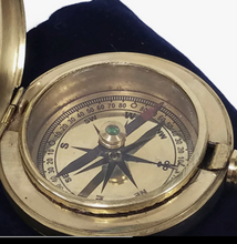 Load image into Gallery viewer, Solid Polished Brass Pocket Compass - with Felt Pouch
