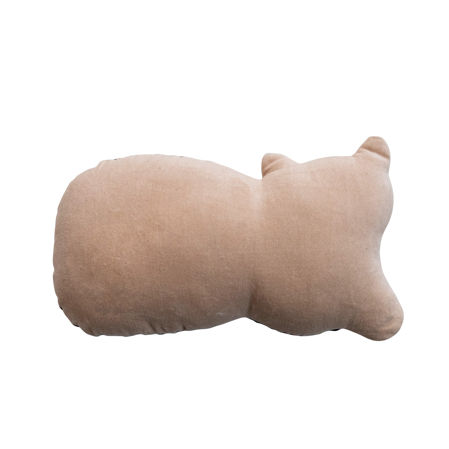 Cotton Velvet Cat Shaped Pillow with Botanicals & Embroidery
