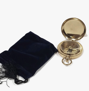 Solid Polished Brass Pocket Compass - with Felt Pouch