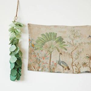 Linen Printed Wall Hanging w/ Folding Wood Rod