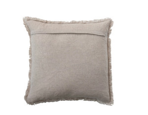 20" Square Stonewashed Linen Pillow w/ Fringe- Natural