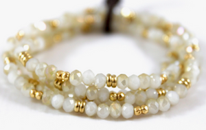 Four Strand Stretch Stack Bracelet - With Semi Precious Stones, Glass  & Freshwater Pearls