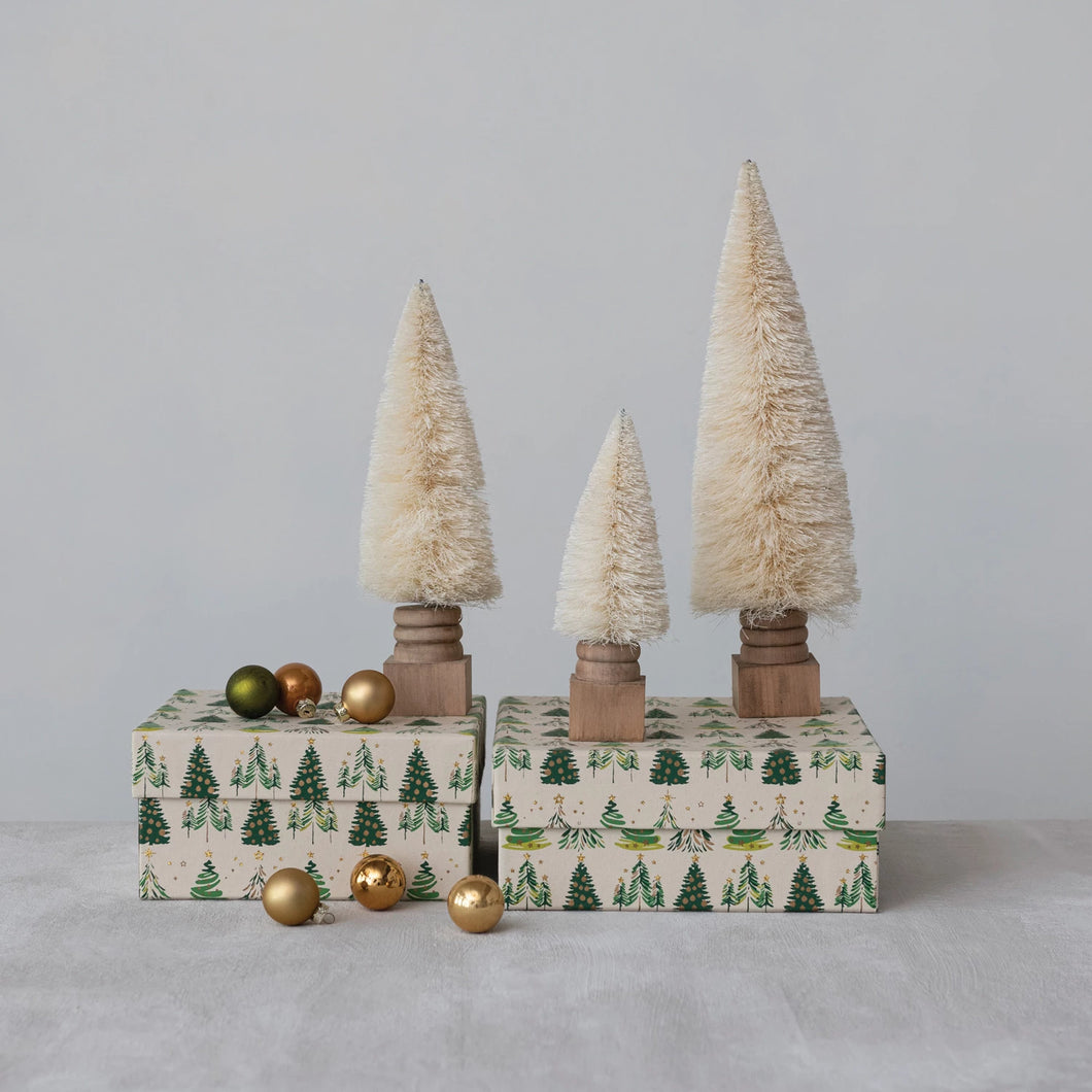 Round Sisal Bottle Brush Tree with Wood Base