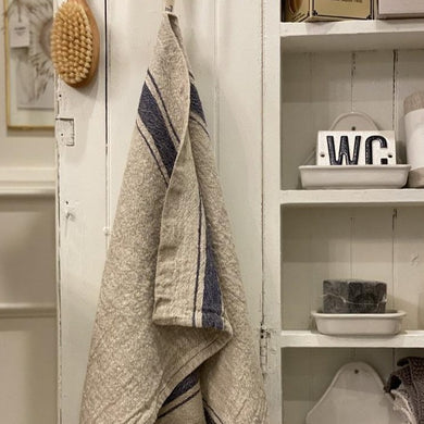 One blue stripe vintage towel. Amazing feel and great for a French vintage decor.  Stone washed and 100% linen.