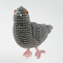 Load image into Gallery viewer, This crochet cotton pigeon baby rattle is fair trade and handmade by skilled artisans in Bangladesh. A perfect gift for a New York baby.  Suitable from birth, machine washable.  Material: Cotton crochet with polyester fill.   Dimensions: 13cm x 9cm
