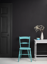 Load image into Gallery viewer, Annie Sloan Satin Paint in Athenian Black is a perfect, glossy, pitch-black. Ideal for adding drama, making a monochromatic statement on kitchen cabinets, or contrasting with other colours, this shade was inspired by the shadow figures painted on Ancient Greek pottery.
