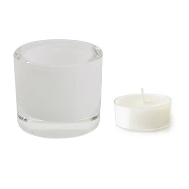 White Tea Light Glass Candle Holder. Measures 2.5