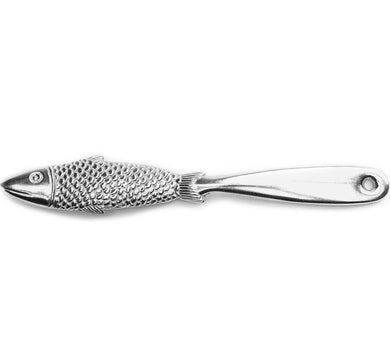 Transforming your catch of the day to a safe and delicious meal can be done easier than ever with Nantucket Seafood's Fish Scaler. Constructed of durable aluminum, this scaler features a cute and unique fish design. Truly the most fitting tool for the job, the scaler will aid in removing unwanted scales from the fish and allows easier containment of the scales, preventing mess and leaving you with an appetizing fish to cook and serve.