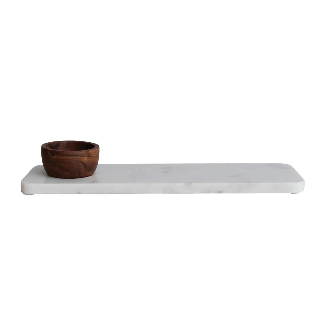 Marble Cheese & Cutting Board with Acacia Wood Bowl