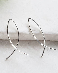 Silver Infinity Wishbone Threader Hoop Earrings - Small