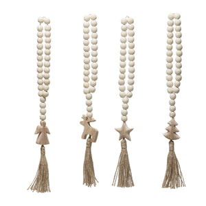 Beads with Seasonal Icon and Jute Tassel - Natural Finish, 4 Styles