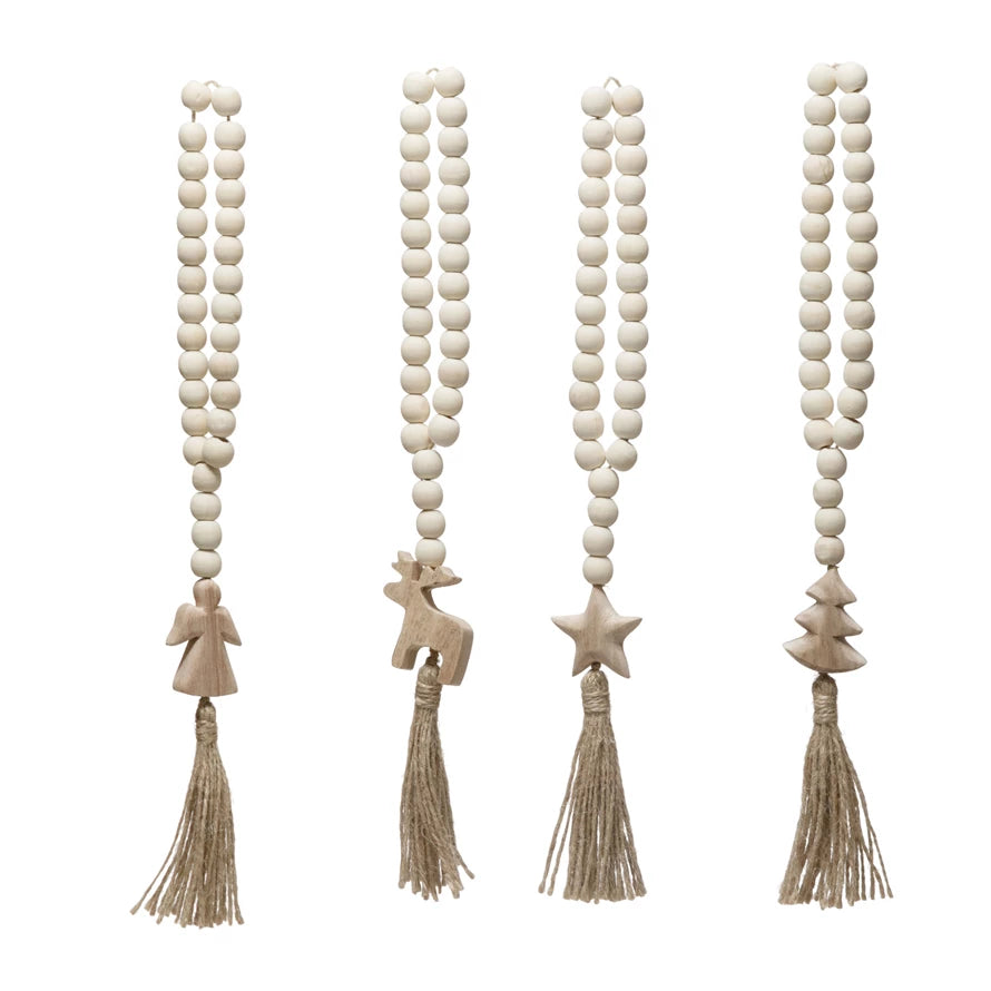 Beads with Seasonal Icon and Jute Tassel - Natural Finish, 4 Styles